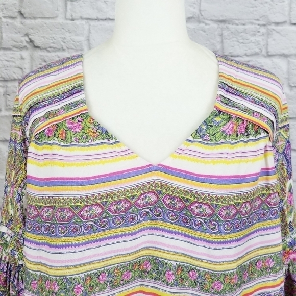 Maeve Anthro Ceresco pastel floral long sleeve v neck top women's size Small - Picture 6 of 9